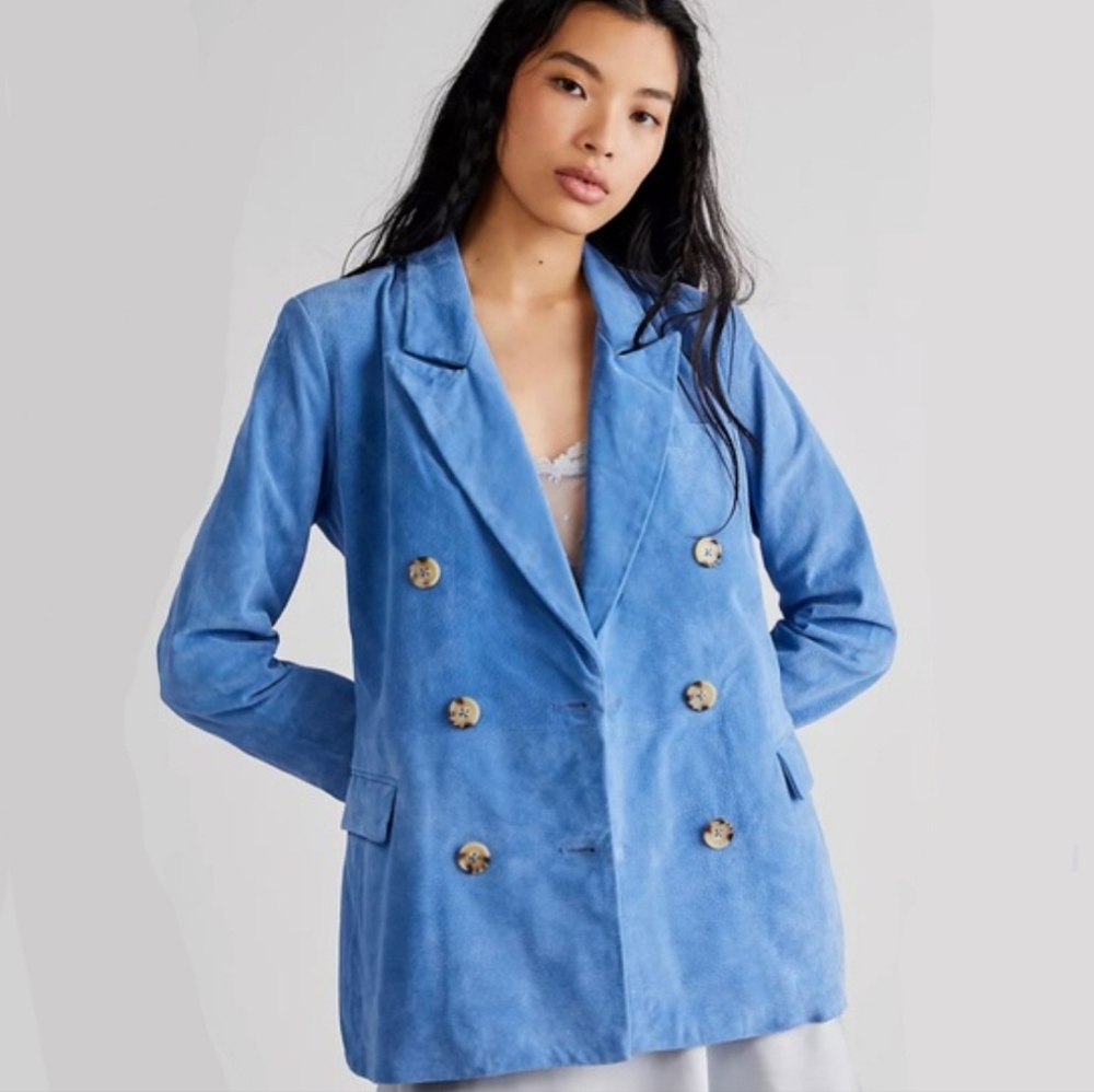 Blank NYC Light Blue Double-Breasted Blazer